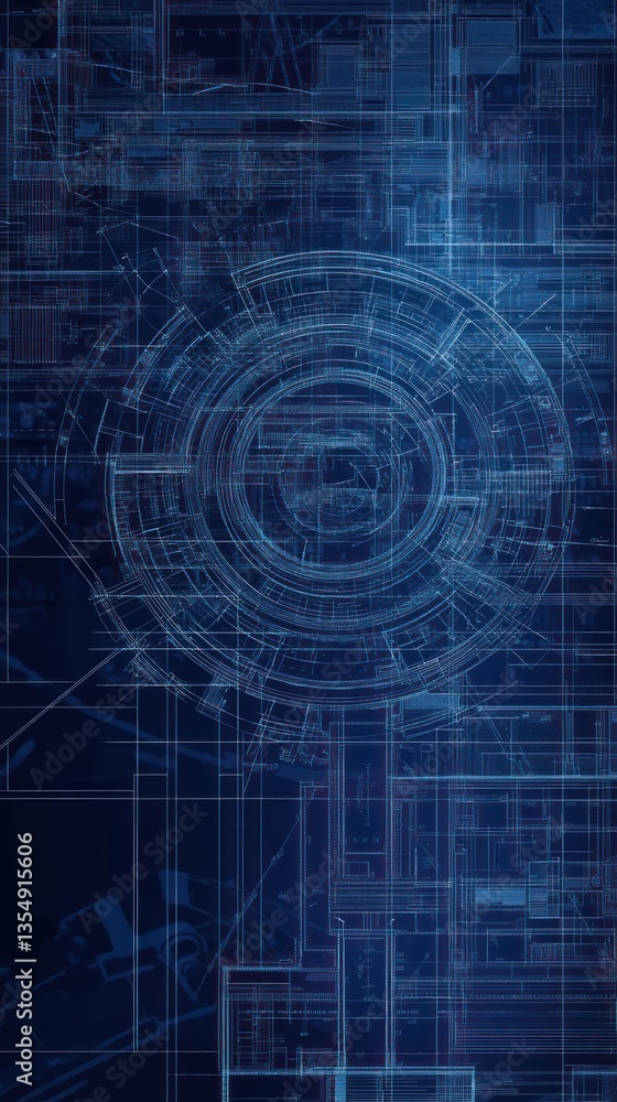 A futuristic blueprint showing detailed digital plans of a structure A futuristic blueprint showing detailed digital plans of a structure