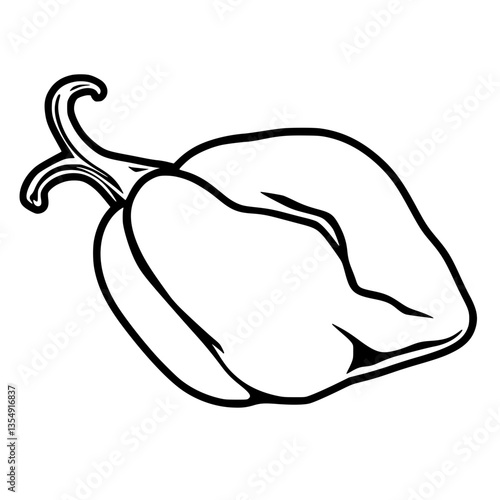 A Bold Line Art Drawing of a Single Bell Pepper