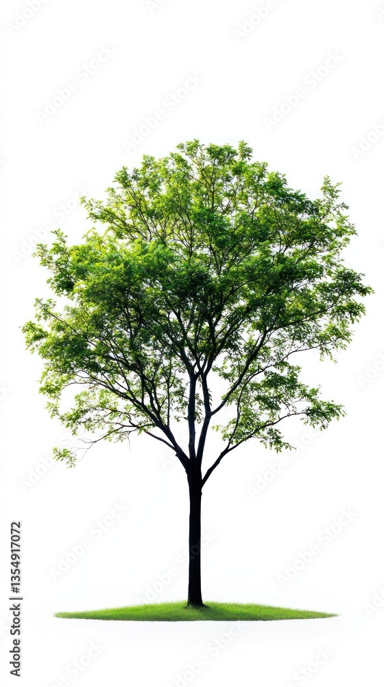 Fototapeta premium A single leafy tree with green leaves and dark trunk
