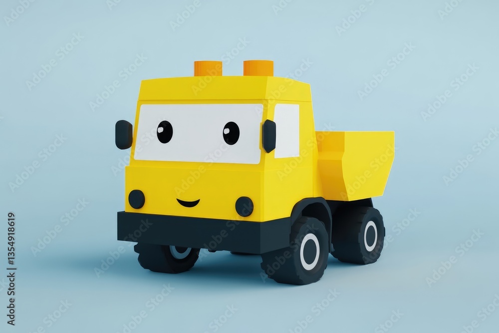Naklejka premium Cute, cartoon dump truck, toy vehicle, simple design