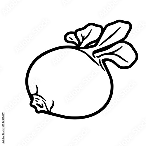 Delightful Drawing of a Fresh White Turnip with Green Tops