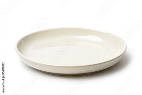 Empty Off-white Ceramic Plate Centered on a Plain White Background