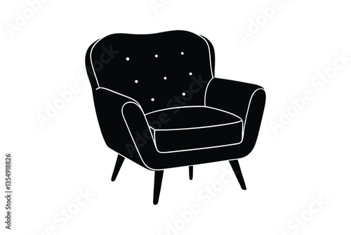 Silhouette design of a cluster of a cozy armchair with a tufted backrest vector art illustration.eps