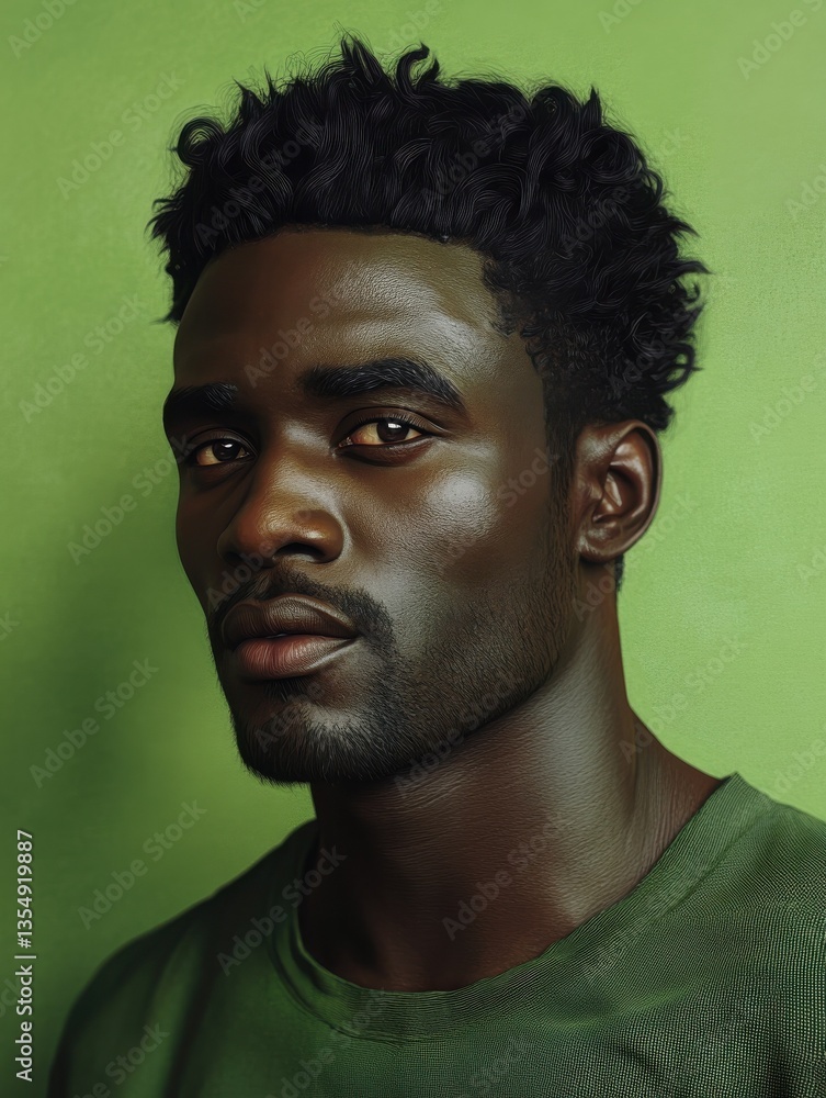 Obraz premium Nigerian man in 40s, black hair, green color theme
