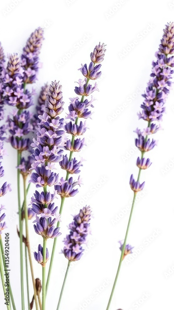 Obraz premium Delicate lavender flowers on white background, colorful, floral, bloom