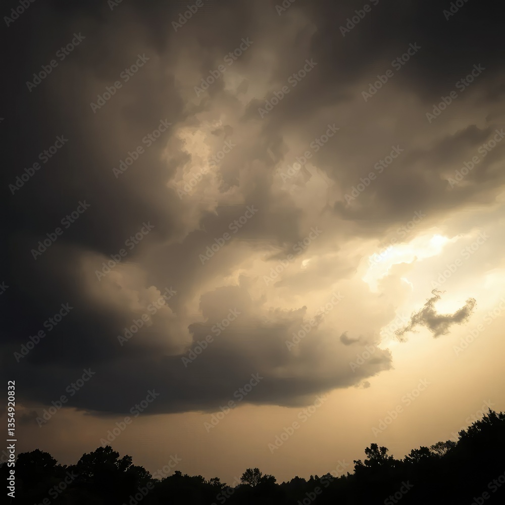 Dark stormy sky with beige clouds over black horizon and trees in the background, trees, rainy, black Dark stormy sky with beige clouds over black horizon and trees in the background, trees, rainy, black