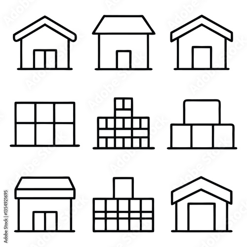 Obraz na płótnie House icon set features vector building illustrations with roof, window, and door symbols for real estate design w salonie