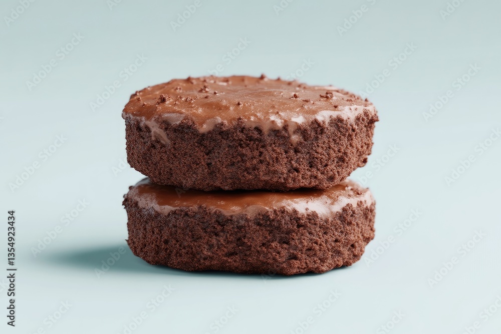 Two chocolate cakes stacked, glazed Two chocolate cakes stacked, glazed