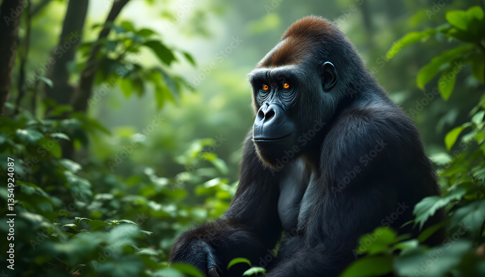 Majestic Gorilla in Lush Rainforest Habitat Majestic Gorilla in Lush Rainforest Habitat