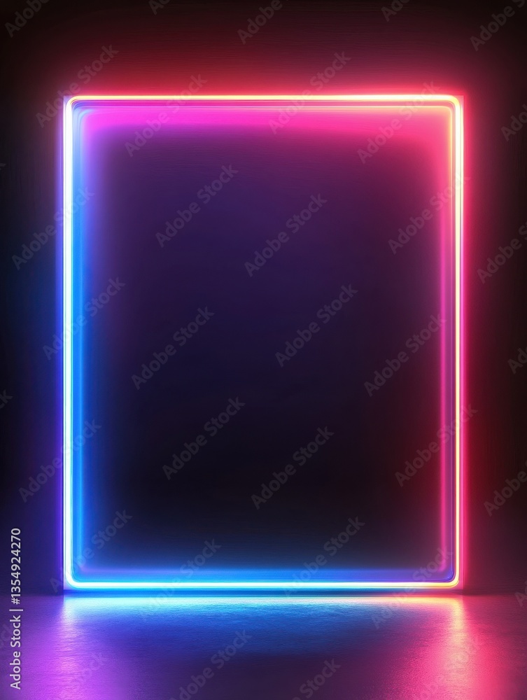 Abstract neon frame with glowing light and colorful rectangular border Abstract neon frame with glowing light and colorful rectangular border