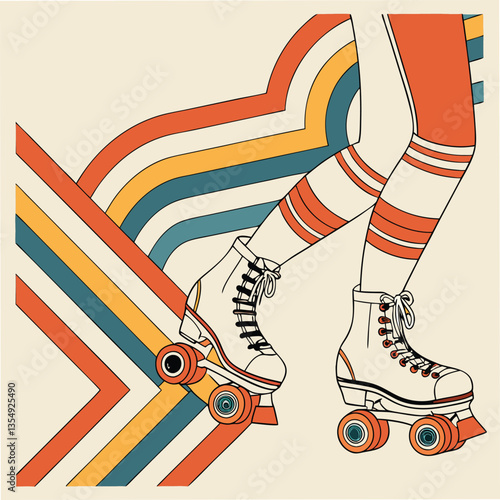 Abstract 1970's background design in futuristic retro style with colorful lines. Vector illustration.