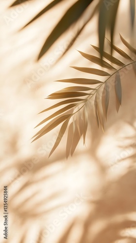 Shadows of Palm Leaves on Textured Beige Wall