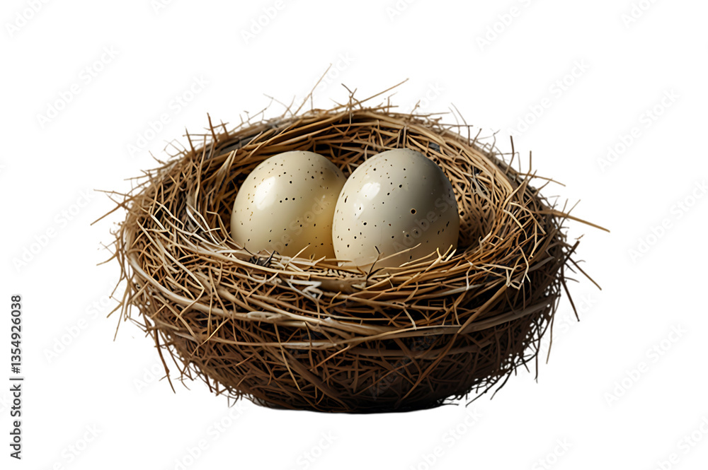 Fototapeta premium Ricebird bird nest with eggs isolated on transparent background