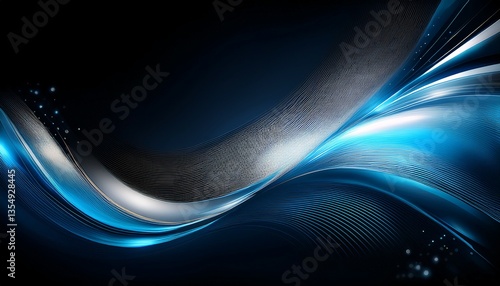 Blue and silver abstract wave border line certificate template. Swoosh elegant halftone futuristic graphic modern curve with light flares. Modern liquid gradient colors abstract the background