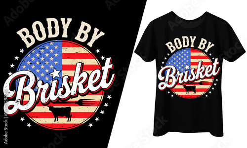 Brisket BBQ Retro American Flag Cow Funny USA Gift.