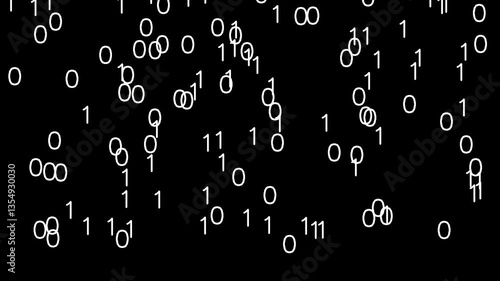 Numbers 0 and Numbers 1 of the white binary system appear randomly in the monitor