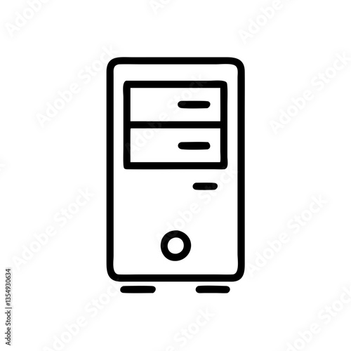 old desktop computer tower outline icon, isolated vector illustration