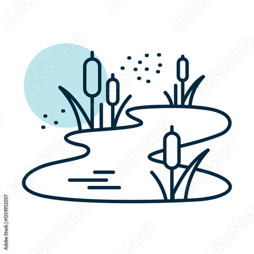 Pond with reed and mosquitoes, swamp vector icon