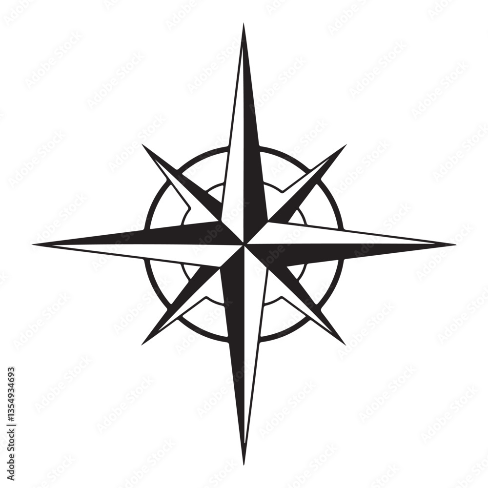 Fototapeta premium Detailed black and white compass rose design.