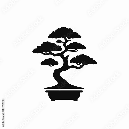 very simple flat and minimalist Bonsai Tree silhouette in black on a white background