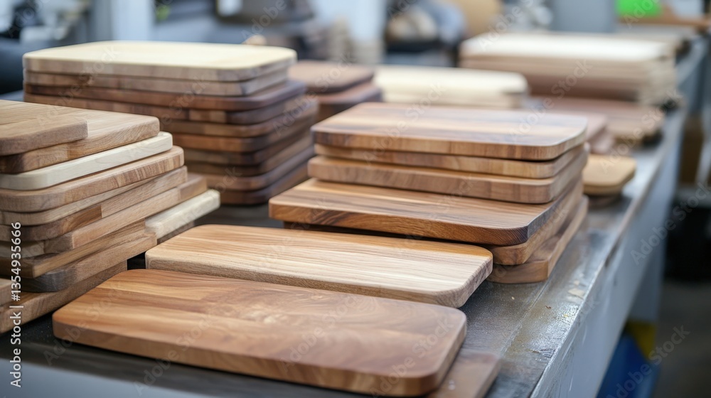 Fototapeta premium Wooden Cutting Boards in a Manufacturing Facility for Kitchenware Production