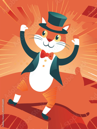 A vintage cartoon cat, dapper in a bowler hat and dandy attire, sits charmingly.  Image should evoke 1920s-era animation style.