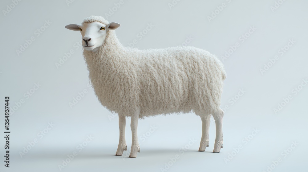 Fototapeta premium White sheep studio shot; simple backdrop. Possible use for educational materials