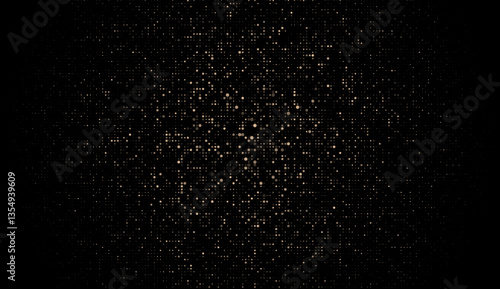Gold halftone on black background. Golden glitter with dotted sparkles or halftone shine pattern texture Pop Art Style Vector Background.