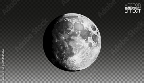 Full gray moon on the dark transparent background.