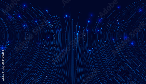 Digital Data Flow Vector Background. Information Flow in Virtual Reality Cyberspace. Big Data Technology Lines. 5G Wireless Data Transmission. High Speed of Light Trails. Vector Illustration.
