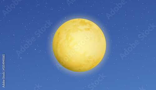 Full yellow moon and bright stars. Starry night sky background.