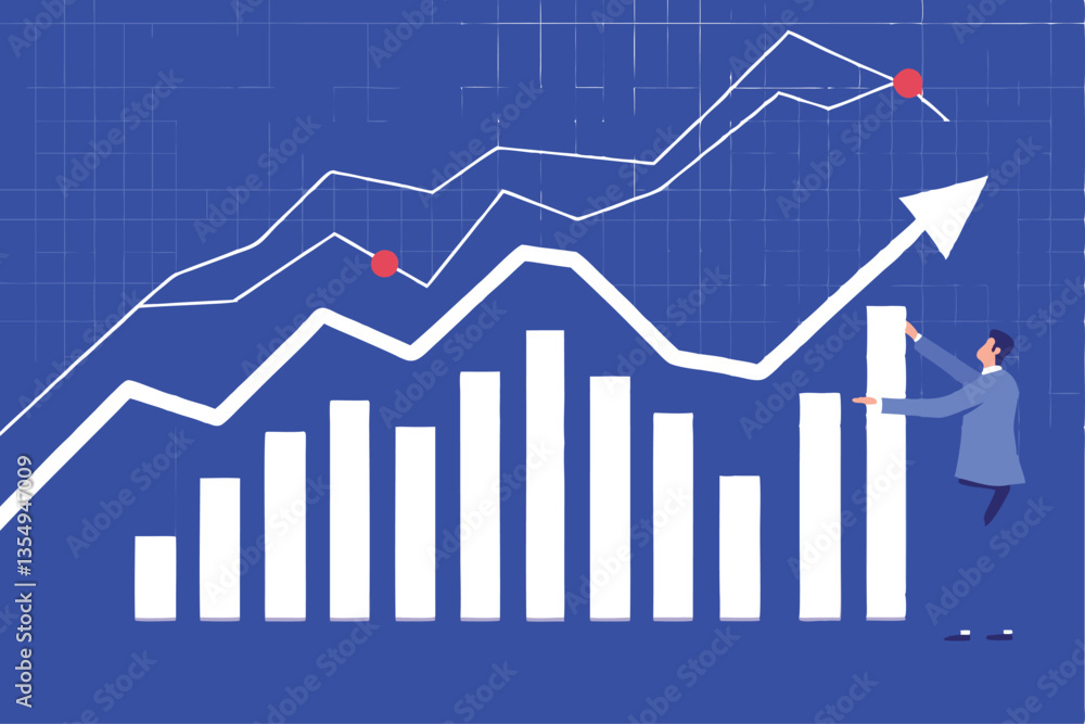 Fototapeta premium A focused businesswoman intensely scrutinizes complex economic graphs and charts, deeply analyzing market trends as a businessperson.