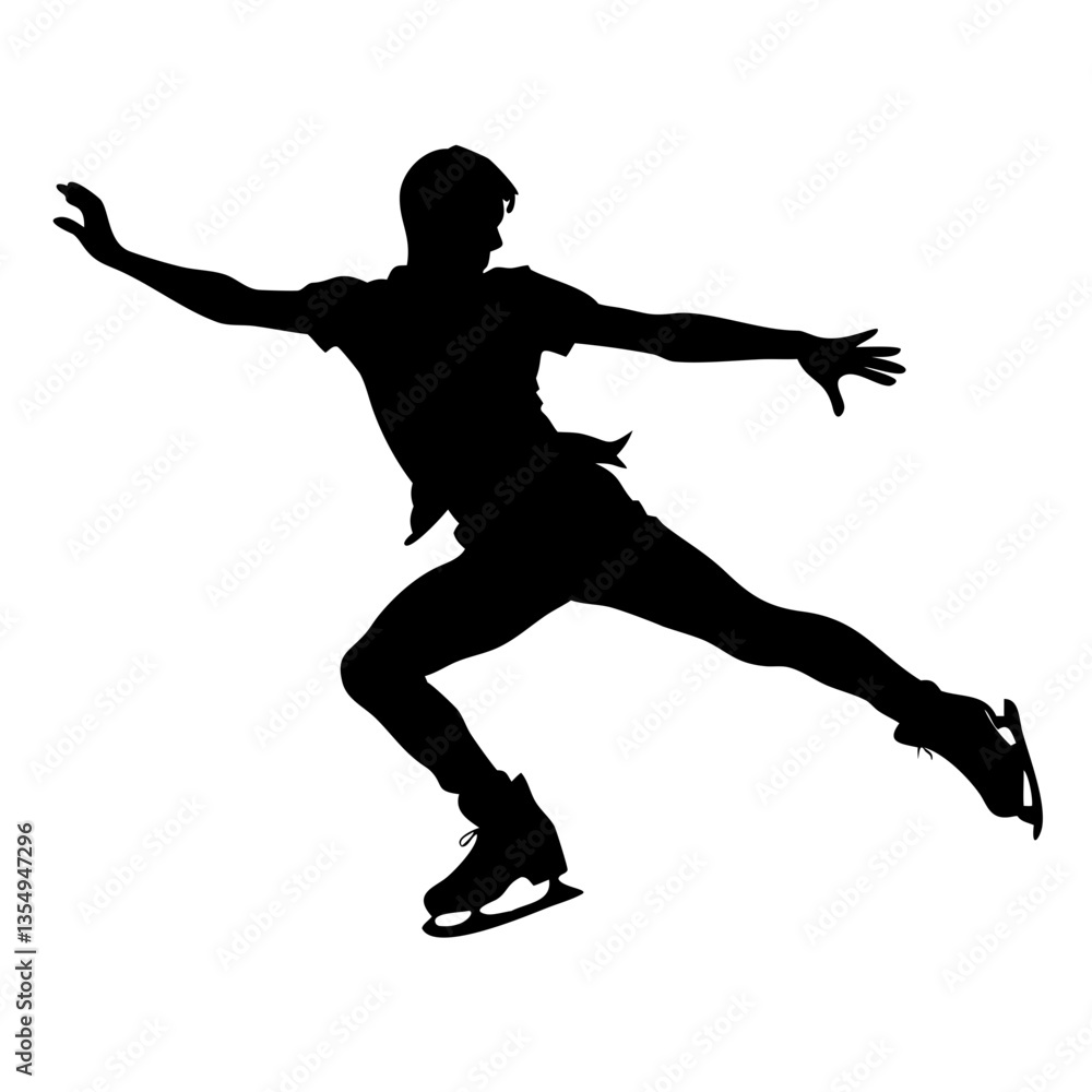 silhouette of a graceful ice skater in motion, arms and legs spread for balance, showing athleticism silhouette of a graceful ice skater in motion, arms and legs spread for balance, showing athleticism