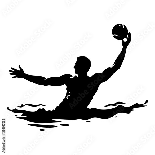 a water polo player in action silhouette raising the ball, showing the player's strength and skill