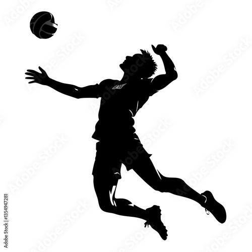 A silhouette of a volleyball player jumping and spiking the ball