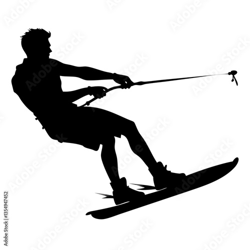 a silhouette of a person water skiing, gliding across the water with dynamic energy