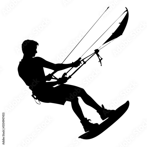 a silhouette of a person kitesurfing across the water, demonstrating skill and balance