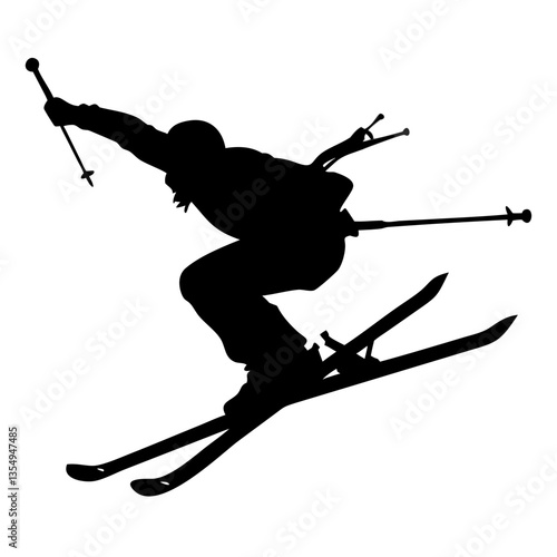 a silhouette of a skier performing an impressive jump in the air, showcasing the excitement of winter sports