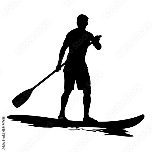 silhouette of a man paddleboarding on water, enjoying the sport in the outdoors. This image is a perfect representation of a lifestyle activity