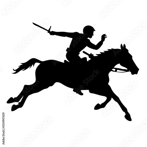 a silhouette of a jockey riding a horse at full speed in a race. The image evokes a sense of energy, competition, and skill