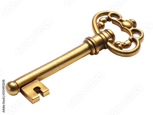 Old  golden key isolated on transparent background. Png