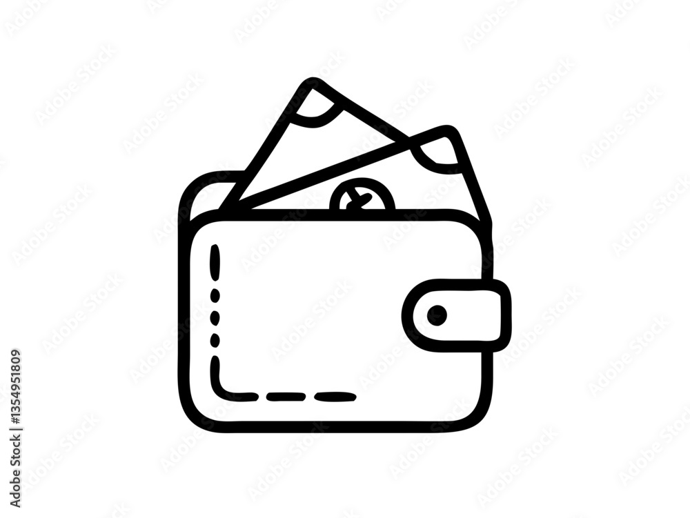 Icon wallet with cash in minimalist line art style Icon wallet with cash in minimalist line art style