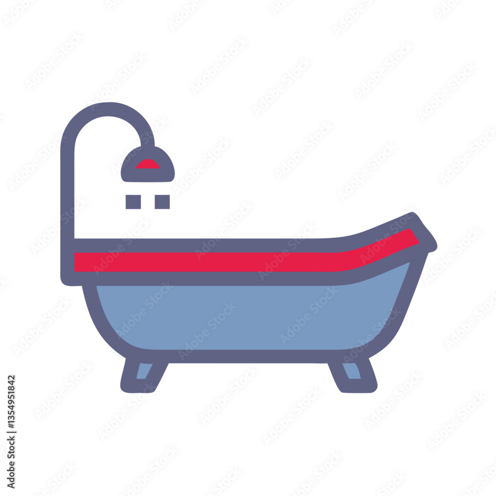 Icon bathtub with Shower Symbol in Modern Flat Design Icon bathtub with Shower Symbol in Modern Flat Design