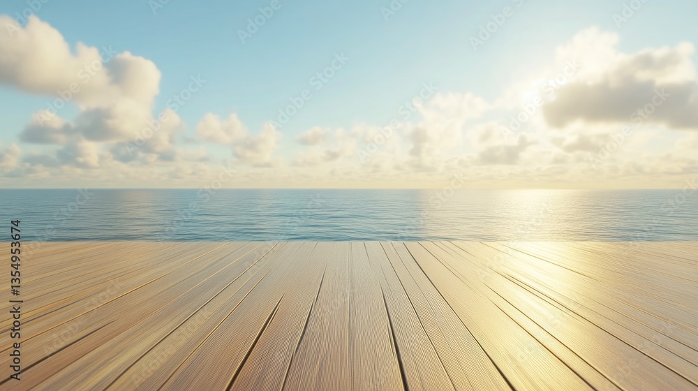 Seaside wooden platform with clear blue sky and water Seaside wooden platform with clear blue sky and water