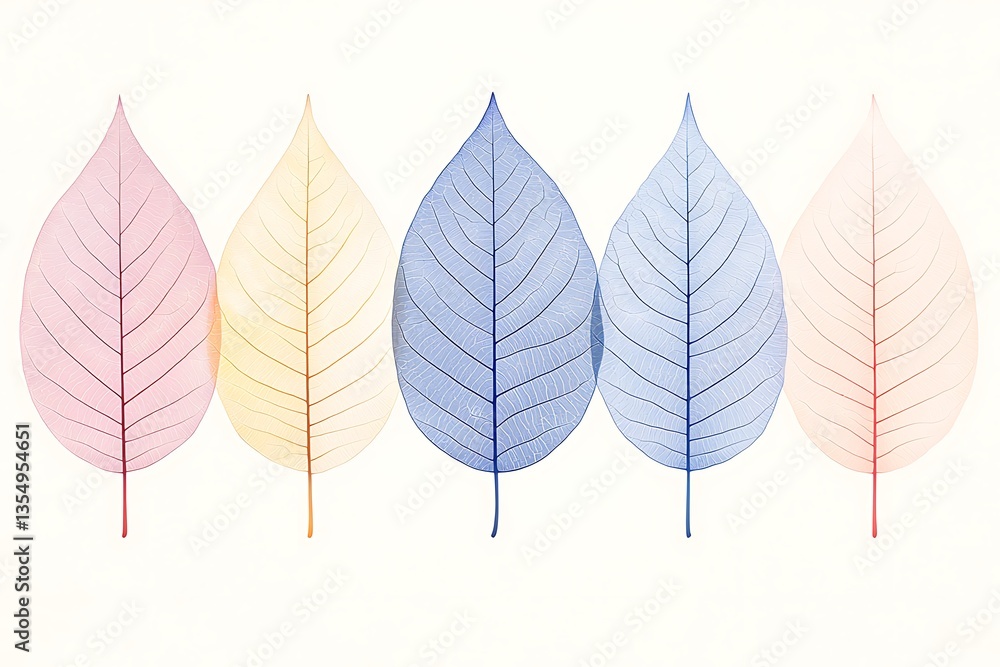 Pastel Skeleton Leaves Row for White Background. Pastel Skeleton Leaves Row for White Background.