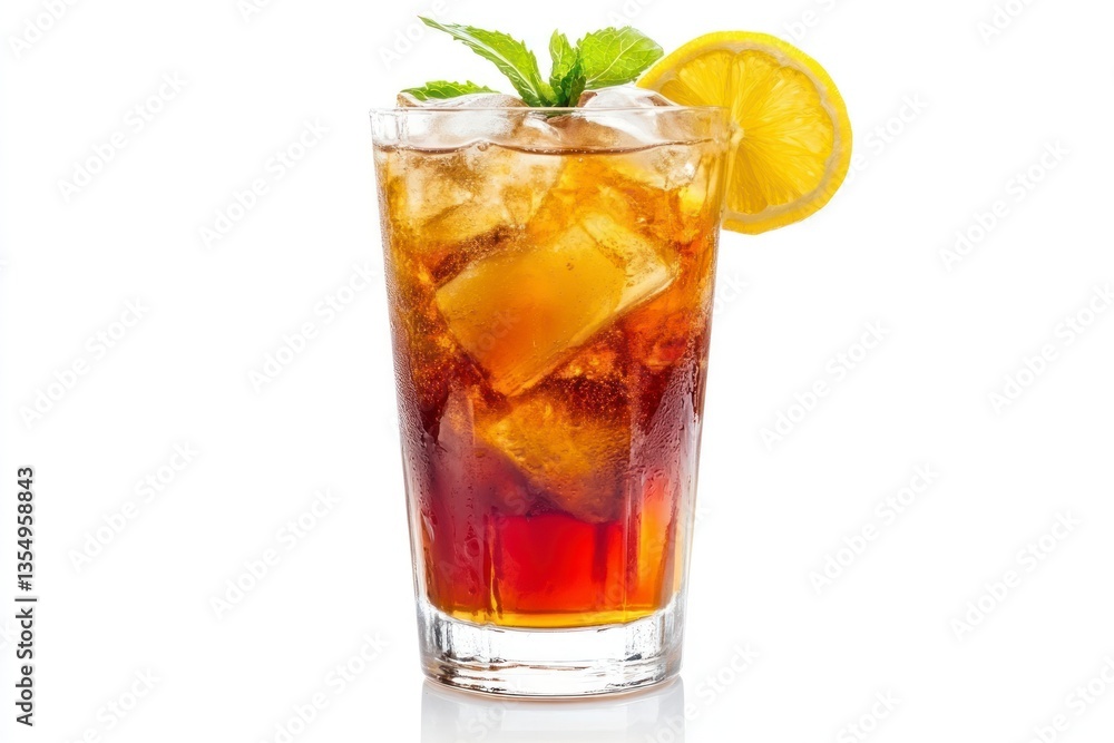 Iced Tea Refreshment Cold Drink with Lemon and Mint Garnishment Iced Tea Refreshment Cold Drink with Lemon and Mint Garnishment
