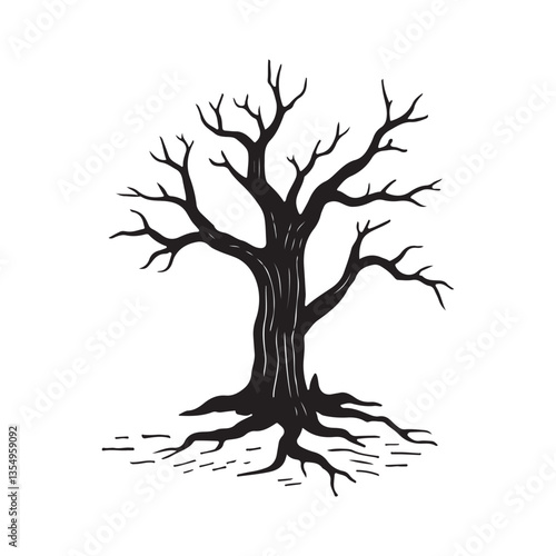 Dead Tree Vector Icon | Silhouette, Bare Branches & Dry Tree