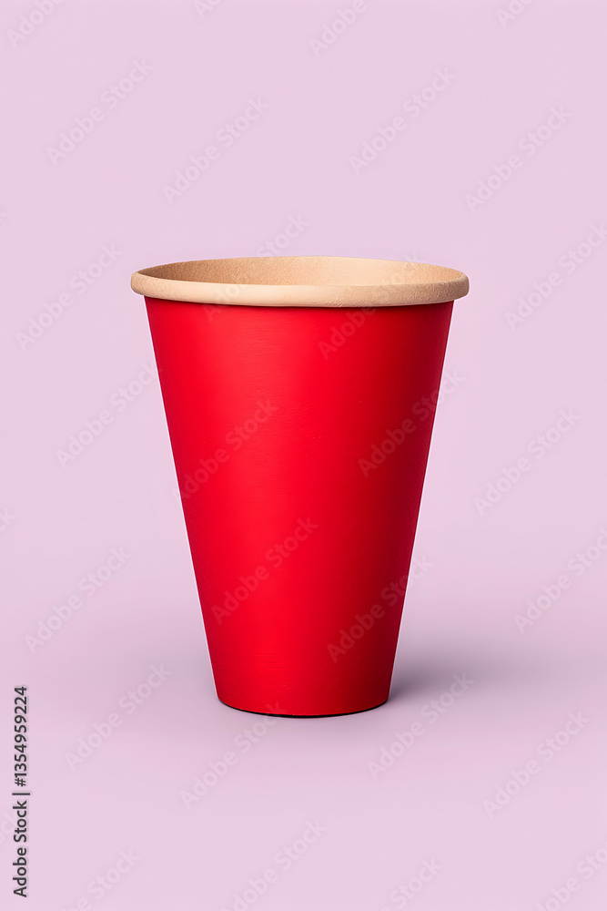 Red disposable paper cup on a light purple background Red disposable paper cup on a light purple background