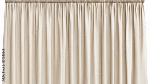 Textured linen curtains in light cream, isolated on transparent background, soft and natural texture, clean pleats, smooth edges, sharp focus, and minimalist and rustic appearance.