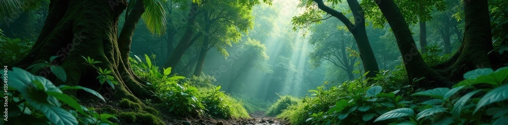 Fototapeta premium Dense understory of a lowland tropical rainforest, trees, foliage